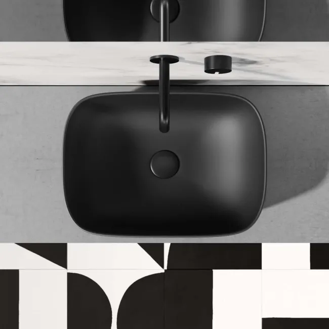 Carolina Matt Black Curved Rectangular Counter Top Basin 465mm