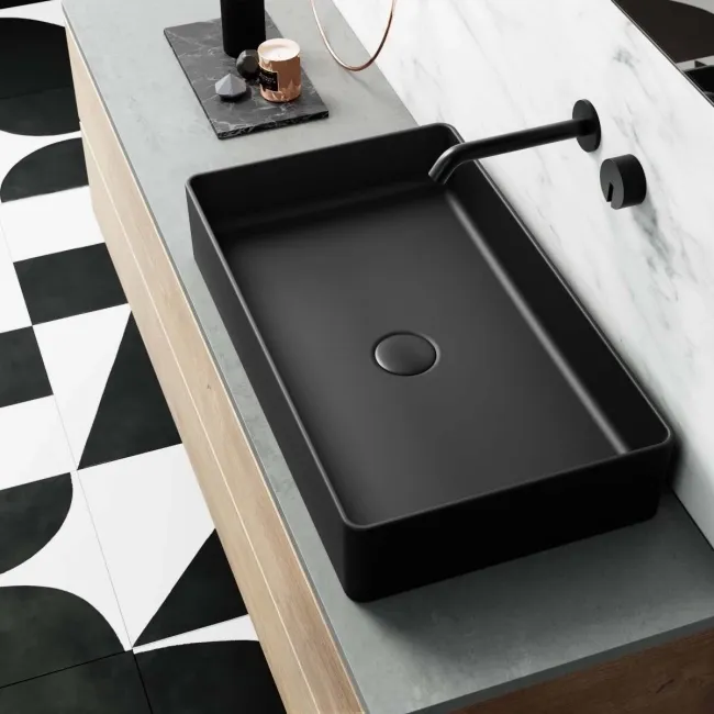 Newark Matt Black Rectangular Counter Top Basin 615mm