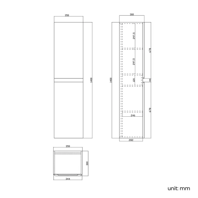 Corsica & Bali Storm Grey Wall Hung Tall Cabinet 1400x350mm