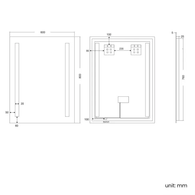 Emielia Battery Operated Illuminated LED Mirror 800x600mm