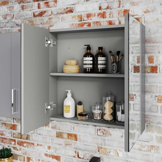 Stone Grey Mirror Cabinet 600mm