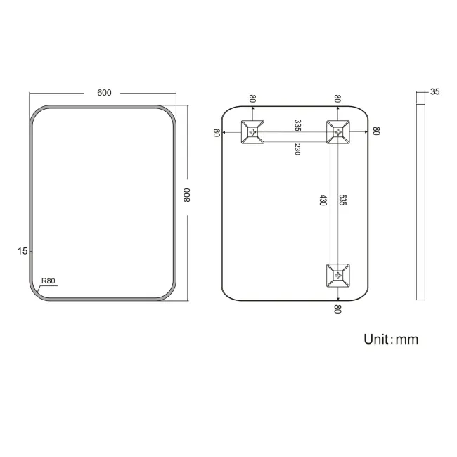Olivia Brushed Brass Rectangular Bathroom Mirror 800x600mm