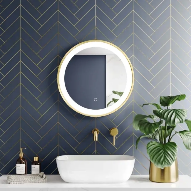 Mollie Brushed Brass Round Illuminated LED Mirror 500mm