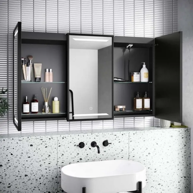 Mia Black Framed Illuminated LED Mirror Cabinet 710x1200mm