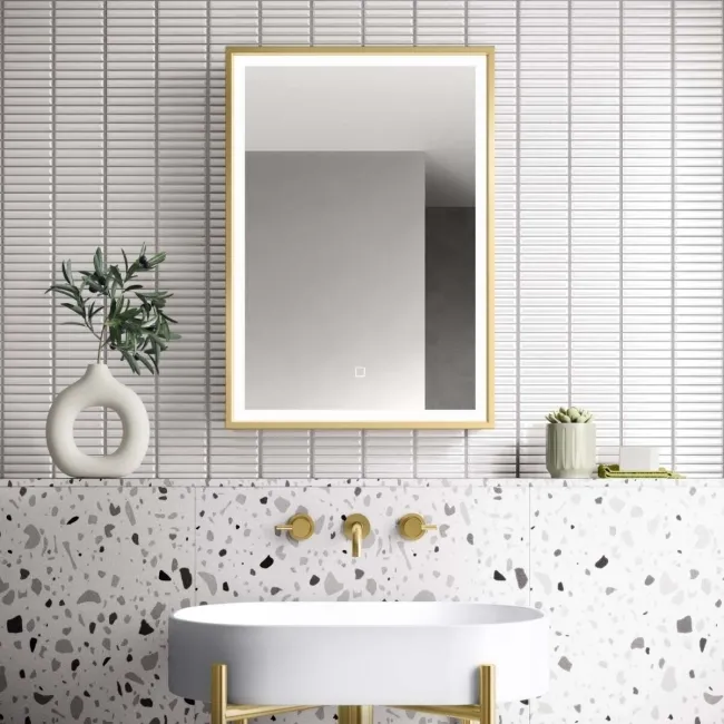 Mia Matt Brass Illuminated LED Mirror Cabinet 710x500mm