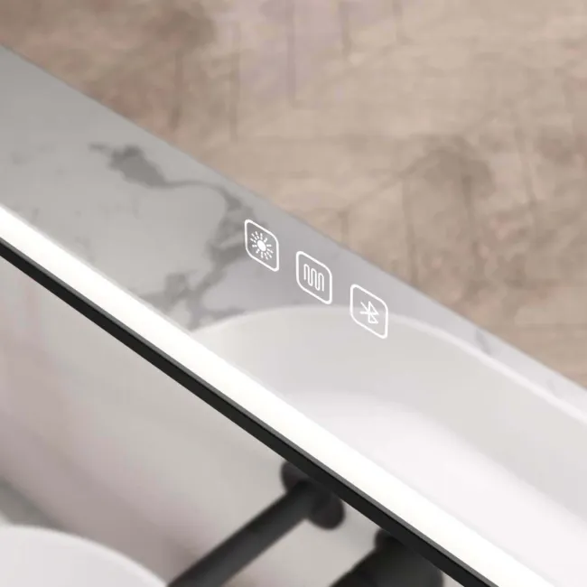 Olivia Black Framed Illuminated LED Mirror With BLUETOOTH Speaker 800x600mm