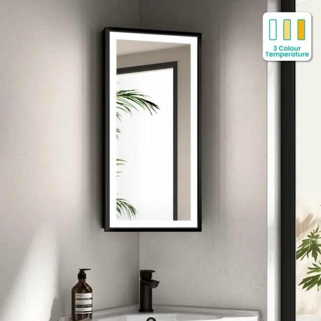 Madelyn Black Framed Illuminated LED Corner Mirror Cabinet 600mm Tall