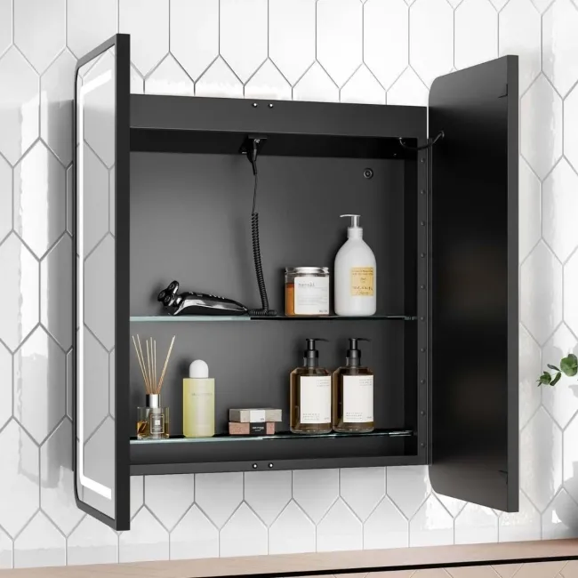 Olivia Black Framed Illuminated LED Mirror Cabinet 710x600mm