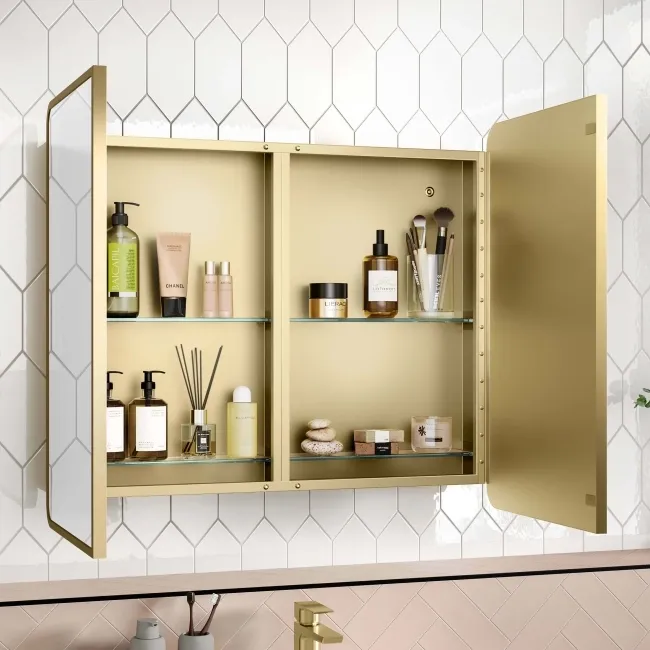 Olivia Matt Brass Mirror Cabinet 710x800mm