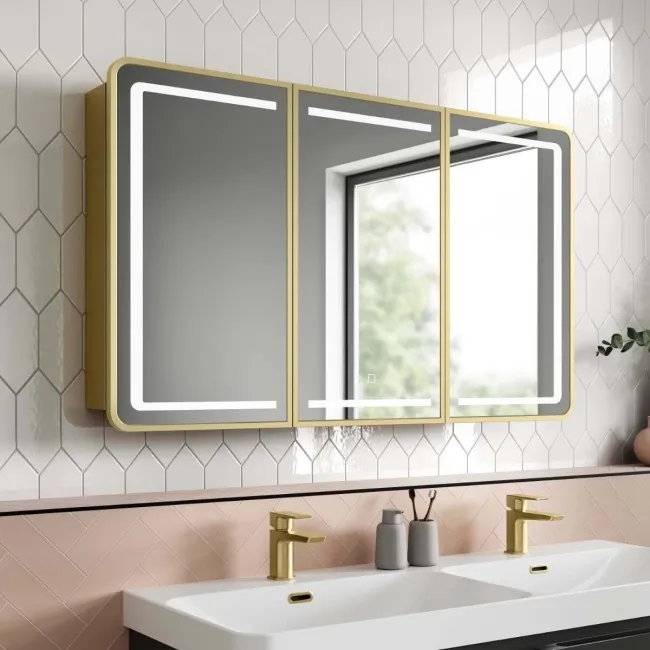 Olivia Matt Brass Illuminated LED Mirror Cabinet 710x1200mm