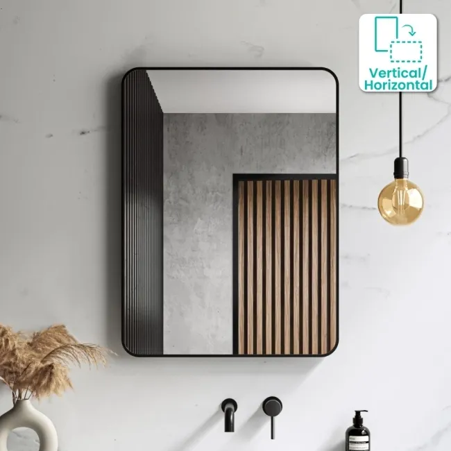 Essence Black Framed Rectangular Bathroom Mirror 800x600mm