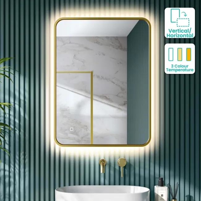 Mila Brushed Brass Backlit llluminated LED Mirror 800x600mm