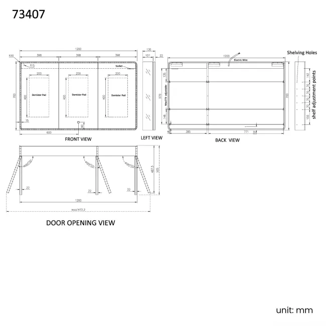 Aurora Matt Black Illuminated LED Mirror Cabinet 700x1200mm