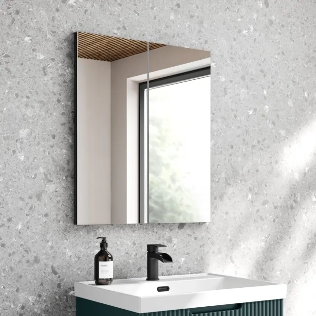 Esme Matt Black Recessed Mirror Cabinet 700x600mm