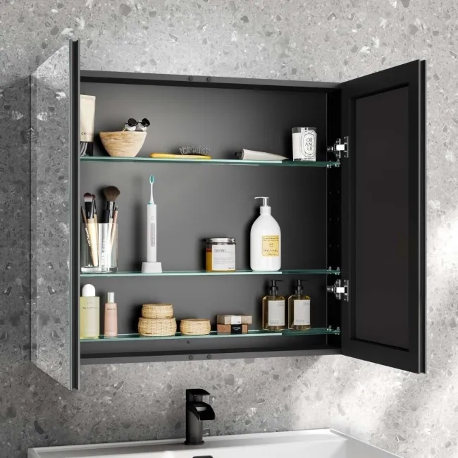 Esme Matt Black Recessed Mirror Cabinet 700x800mm