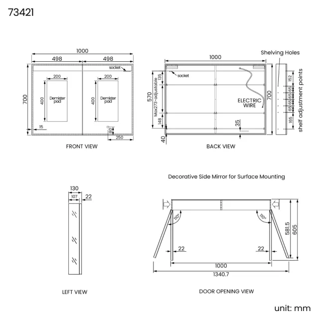 Esme Matt Black Illuminated LED Recessed Mirror Cabinet 700x1000mm