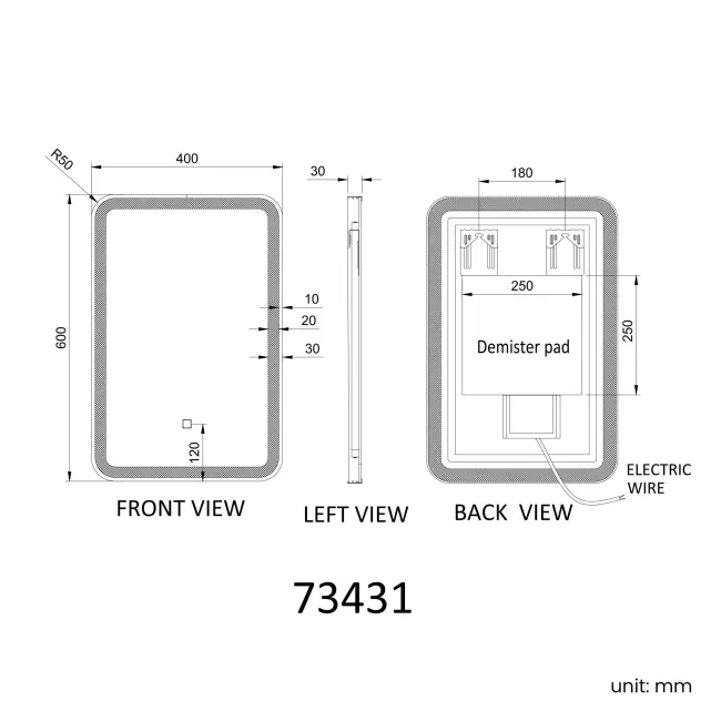 Mila Black Framed Illuminated LED Mirror 600x400mm