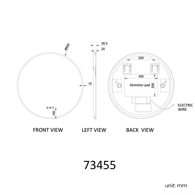 Delilah Black Framed Round Backlit LED Mirror With BLUETOOTH Speaker 600mm