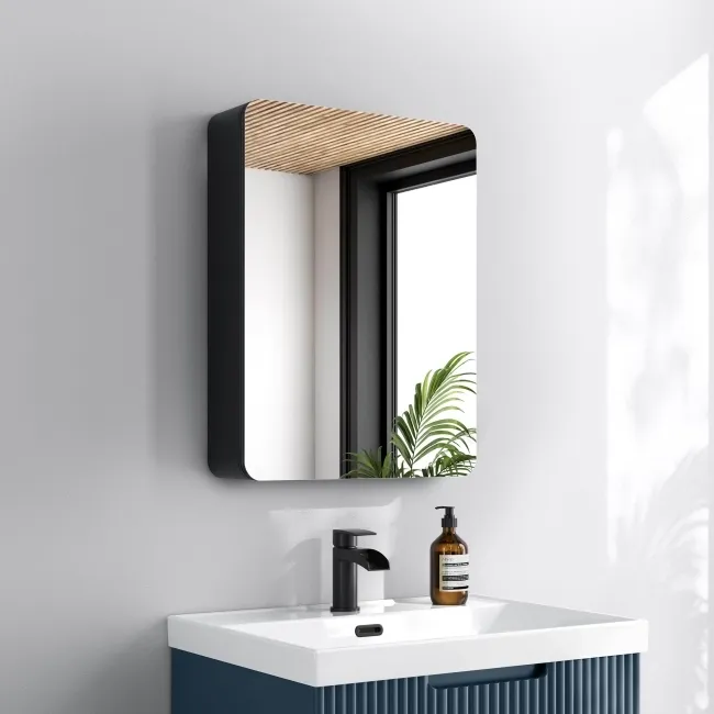 Aurora Matt Black Mirror Cabinet 600x450mm