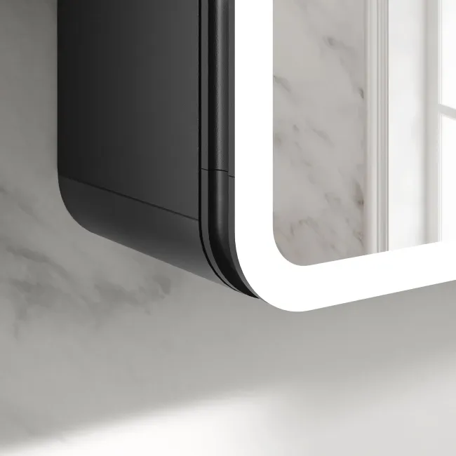 Aurora Matt Black Illuminated LED Mirror Cabinet With BLUETOOTH Speaker 700x500mm