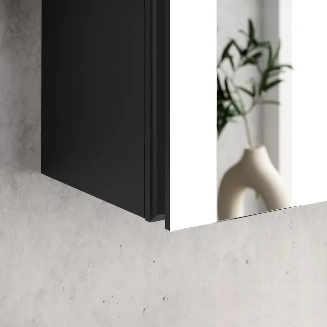 Selma Battery Operated Matt Black Illuminated LED Mirror Cabinet 600x450mm