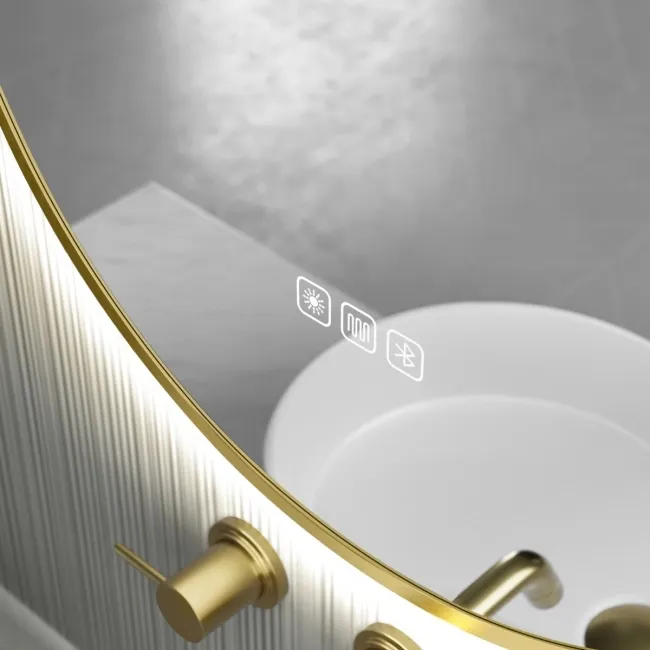 Ada Brushed Brass Backlit Illuminated LED Mirror With BLUETOOTH Speaker 900x500mm