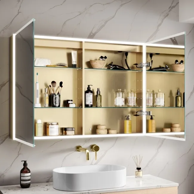 Margot Brushed Brass Illuminated LED Mirror Cabinet 700x1000mm