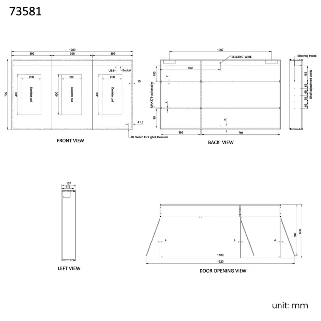 Margot Brushed Brass Illuminated LED Mirror Cabinet 700x1200mm