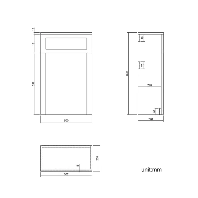 Midnight Green Slimline Back To Wall Toilet Unit 500mm