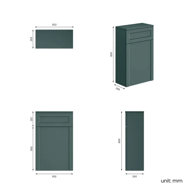 Milos Mystic Green Slimline Back To Wall Toilet Unit 500mm