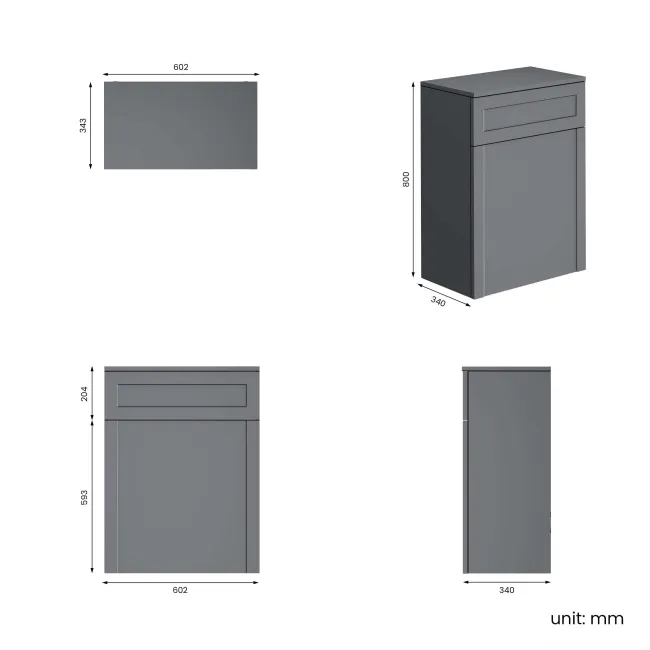 Capri Fog Grey Back To Wall Toilet Unit 600mm