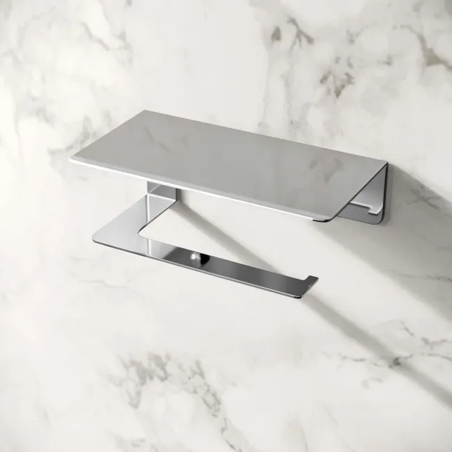 Remi Easy Fix Chrome Toilet Roll Holder with Shelf