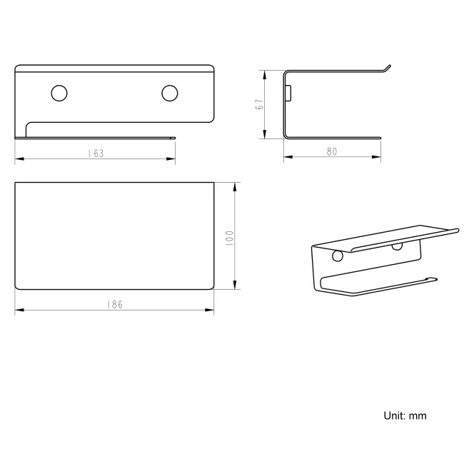 Remi Easy Fix Matt Black Toilet Roll Holder with Shelf