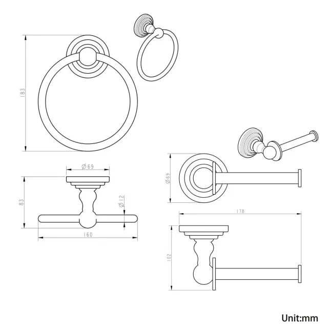 Eleanor Chrome Toilet Roll Holder & Towel Ring