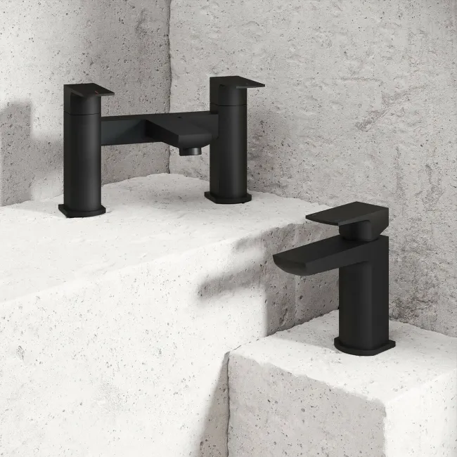 Soar Matt Black Basin & Bath Mixer Tap Set