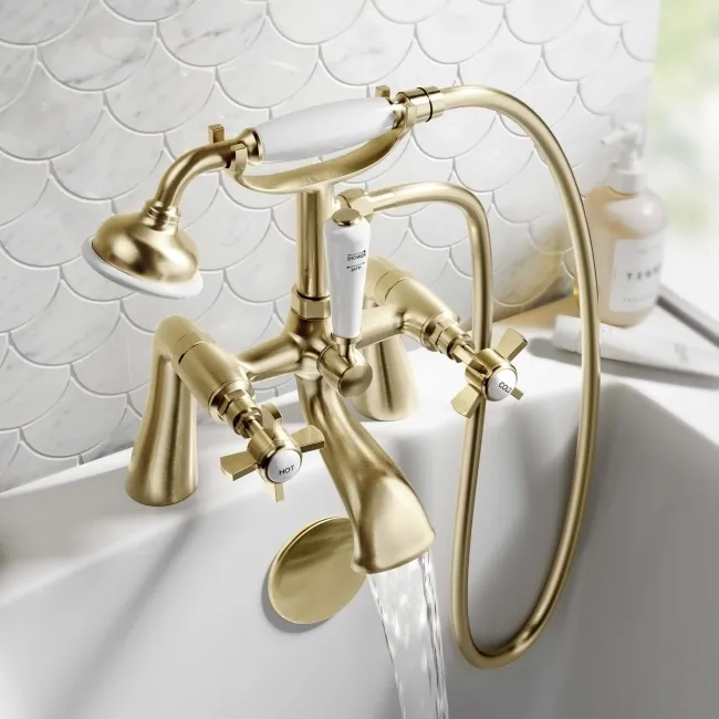 Nene Traditional Brushed Brass Basin & Bath Mixer Tap Set