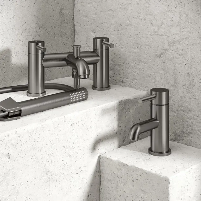 Trent Gunmetal Grey Basin & Shower Bath Mixer Tap Set