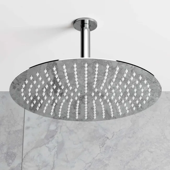 Ballina Premium Ceiling Chrome Round Thermostatic Set - 300mm Head, Hand Shower & Jets