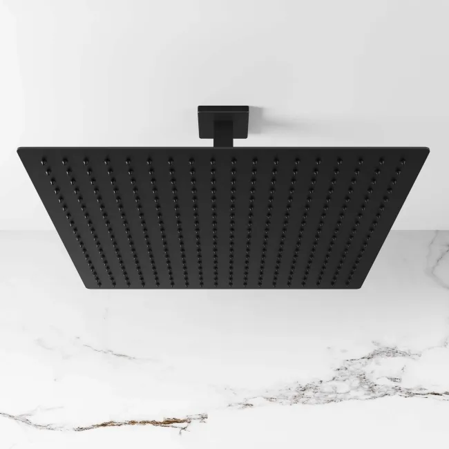 Galway Premium Ceiling Matt Black Square Thermostatic Set - 400mm Head, Hand Shower & Jets
