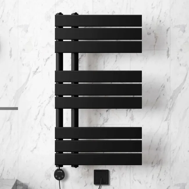 Seville Electric Matt Black Designer Flat Panel Heated Towel Rail 800x450mm