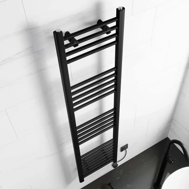 Barcelona Electric Matt Black Straight Heated Towel Rail 1600x400mm