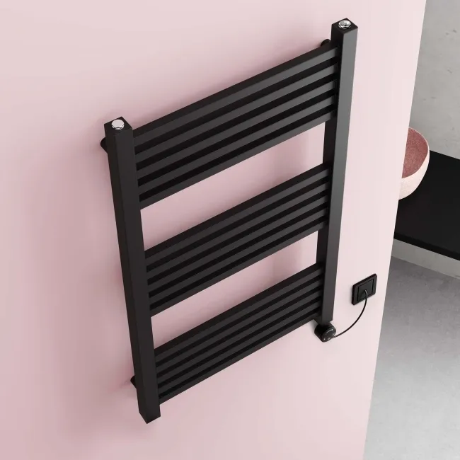 Valetta Electric Matt Black Square Heated Towel Rail 1000x600mm