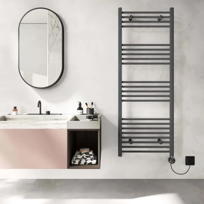 Barcelona Electric Anthracite Straight Heated Towel Rail 1600x600mm