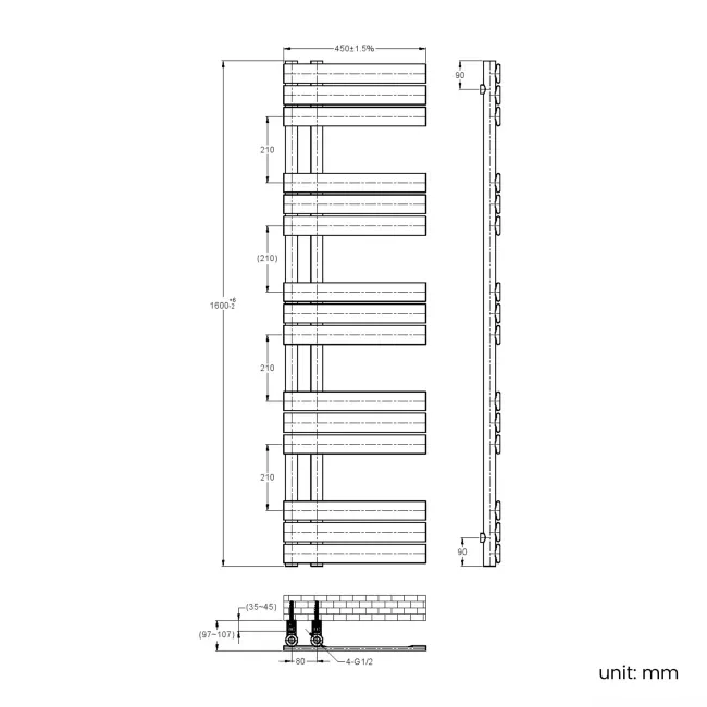 Seville Electric Brushed Brass Designer Flat Panel Heated Towel Rail 1600x450mm