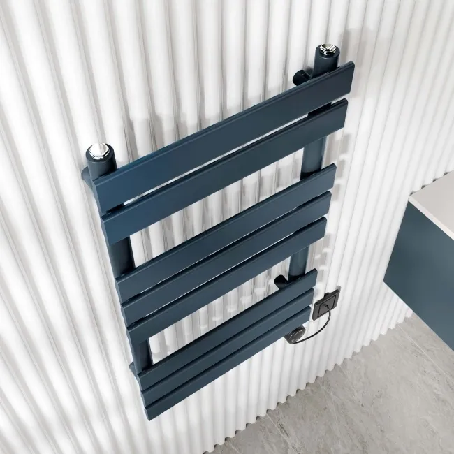 Santorini Electric Inky Blue Flat Panel Heated Towel Rail 800x450mm
