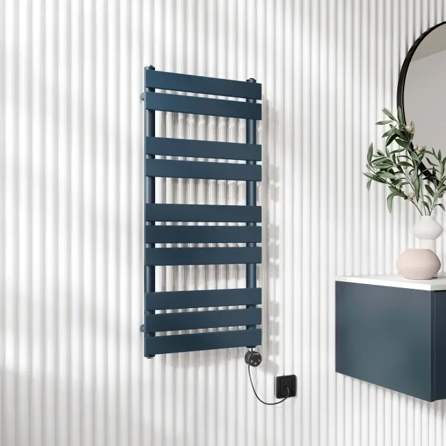 Santorini Electric Inky Blue Flat Panel Heated Towel Rail 1000x450mm