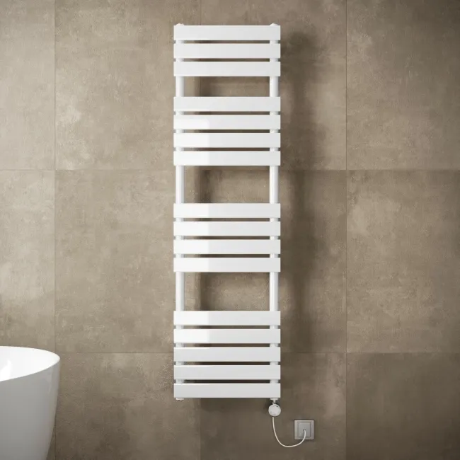 Santorini Electric White Flat Panel Heated Towel Rail 1600x450mm