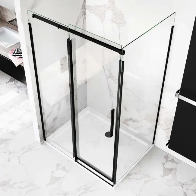 Stockholm Matt Black Easy Clean 8mm Frameless Sliding Shower Enclosure 1200x800mm