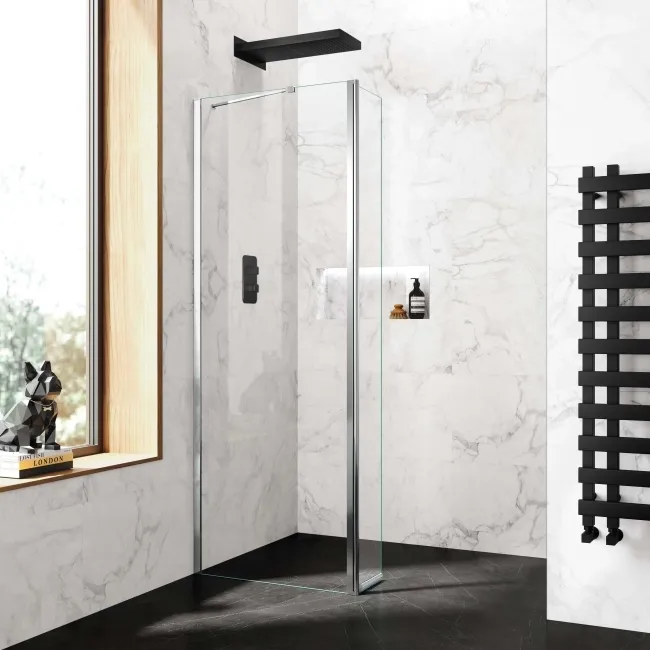 Copenhagen Easy Clean 8mm Wet Room Shower Glass 800mm & 250mm Pivotal Return Panel