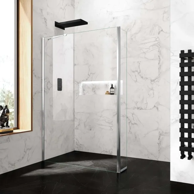 Copenhagen Easy Clean 8mm Wet Room Shower Glass Panel 1400mm & 250mm Pivotal Return Panel